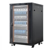 VEVOR 18U Network Cabinet Server Rack, Built-In PDU, 2 Fans, LED Light, for 19" IT Equipment A/V Devices, 23.6" Depth (18" Installation), 660 lbs Max, Lockable Door with Casters Temperature Display