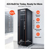 VEVOR 42U Network Cabinet Server Rack, Built-In PDU, 4 Fans, LED Light, for 19" IT Equipment A/V Devices, 23.6" Depth (18" Installation), 1800lbs Max, Lockable Door with Casters Temperature Display