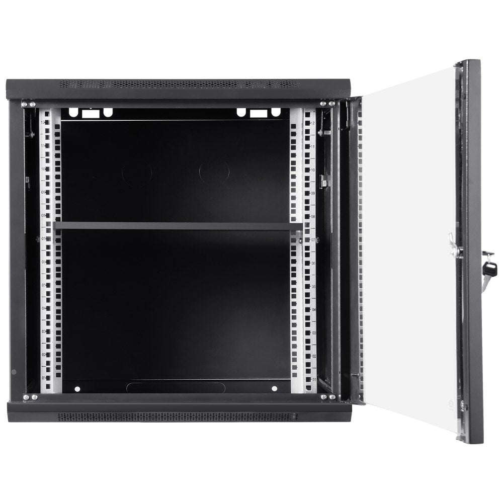 VEVOR 9U Wall-Mounted Server Network Cabinet, 15.5'' Depth, Secure Rack Enclosure, Supports up to 200 lbs, Features Lockable Glass Door and Side Panels, Ideal for IT and A/V Gear