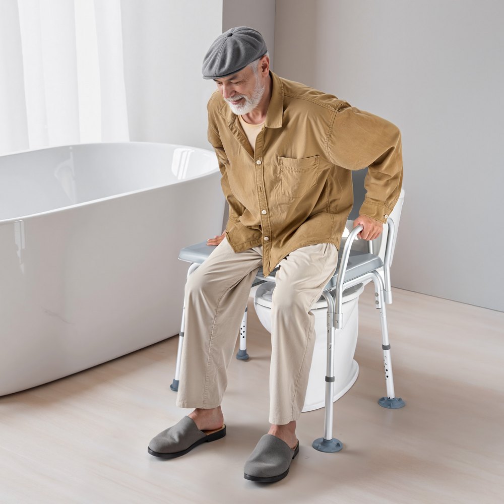 VEVOR Bedside Commode Chair, 500 lbs Weight Capacity, 4-in-1 Portable Toilet and Raised Toilet Seat with Padded Seat and Backrest, Detachable 5L Bucket, Adjustable Height Adult Potty Chair for Seniors