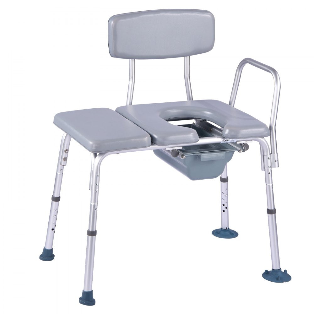 VEVOR Bedside Commode Chair, 500 lbs Weight Capacity, 4-in-1 Portable Toilet and Raised Toilet Seat with Padded Seat and Backrest, Detachable 5L Bucket, Adjustable Height Adult Potty Chair for Seniors