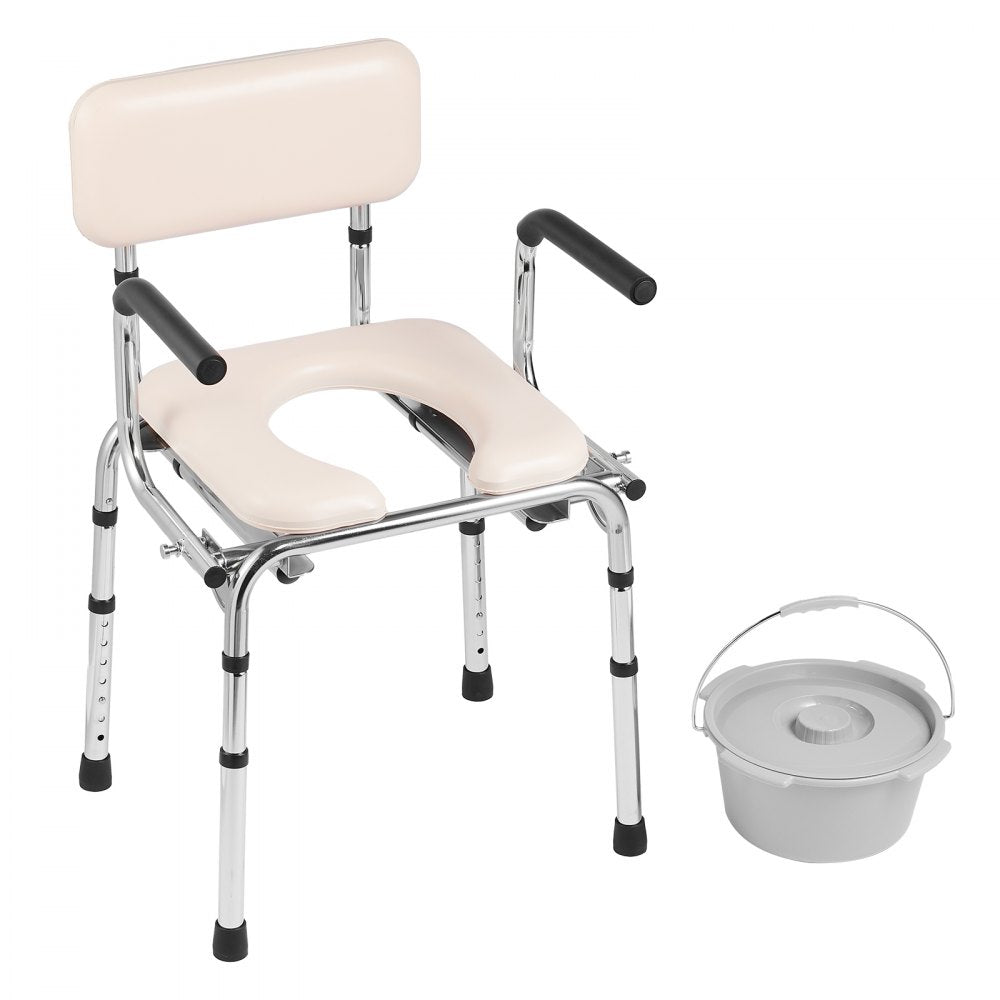 VEVOR Commode Chair, Bedside Commode with Padded Seat, Drop-Down Arms, 7-Level Adjustable Height, 5.8L Removable Bucket, Easy to Assemble, 350LBS Capacity, Portable Toilet for Adults Seniors