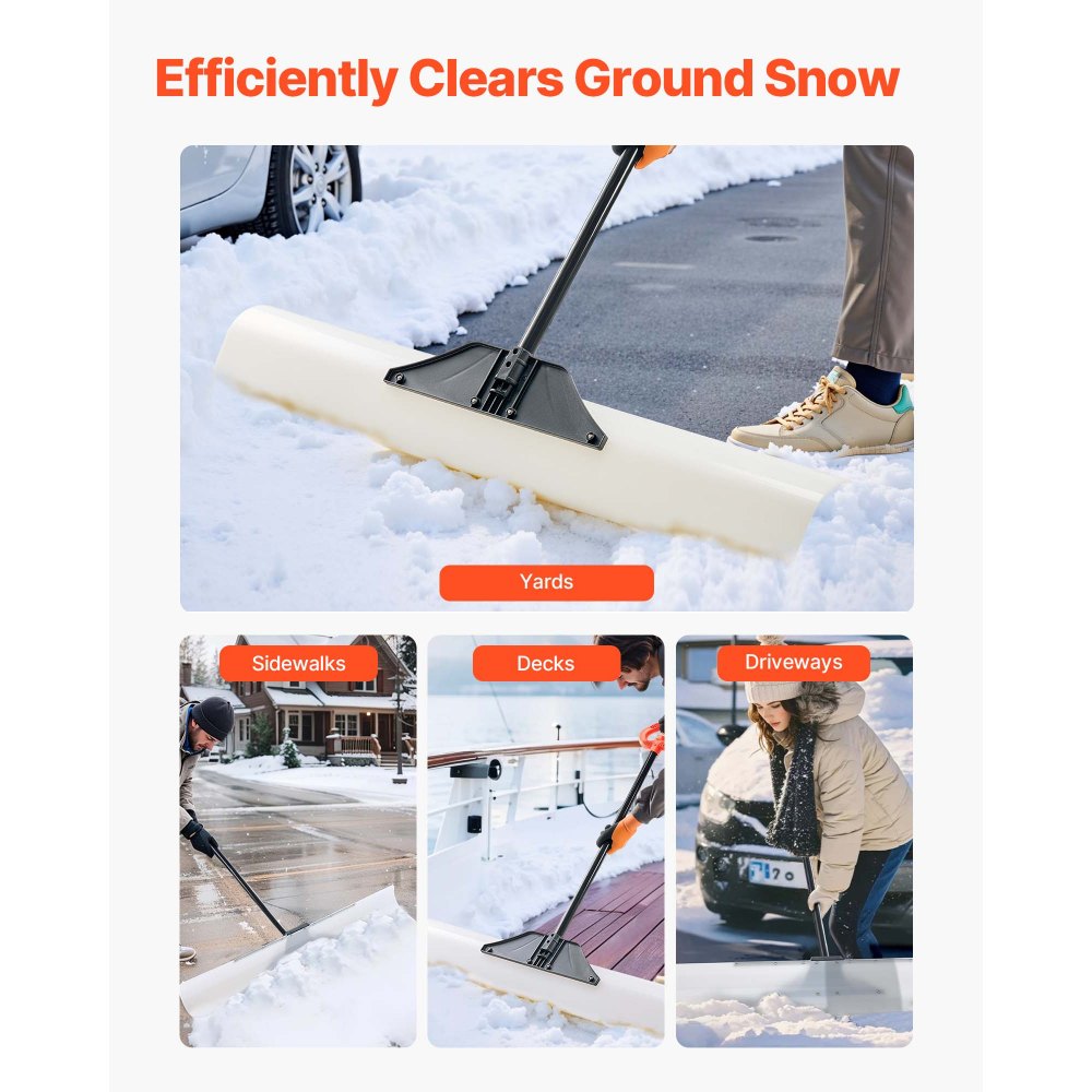 VEVOR Snow Pusher Shovel, 48 in Outdoor Snowplow Shovel with Ergonomic Grip, HDPE Plastic Blade, Winter Shovels with Segmented Handle, Metal Edged Strip, Portable Snow Removal Tool for Driveway Garden