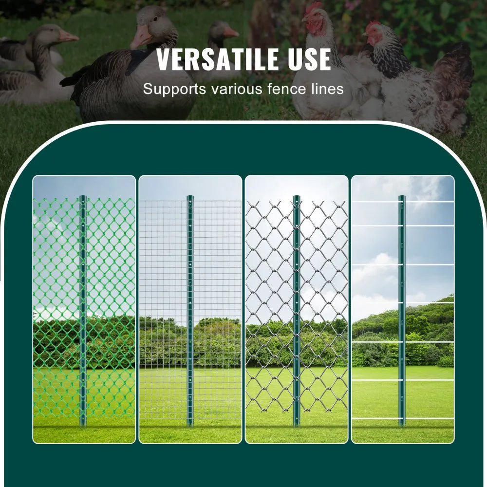 VEVOR 4 Feet Fence Post, 10 Pack U-Channel Heavy Duty Metal Fence Posts, Sturdy Steel Fence Stakes for Garden Yard, Lawn, Farms and Outdoor Wire Fencing, Green
