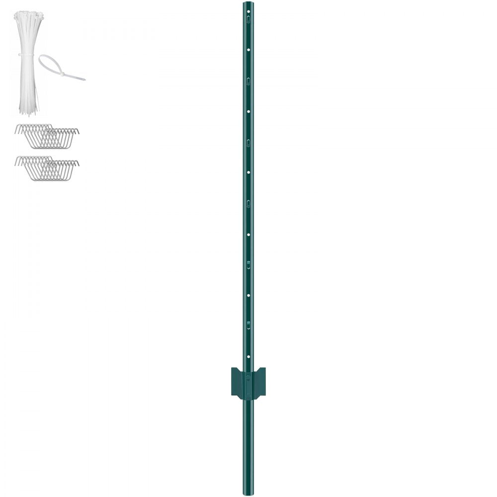 VEVOR 4 Feet Fence Post, 10 Pack U-Channel Heavy Duty Metal Fence Posts, Sturdy Steel Fence Stakes for Garden Yard, Lawn, Farms and Outdoor Wire Fencing, Green