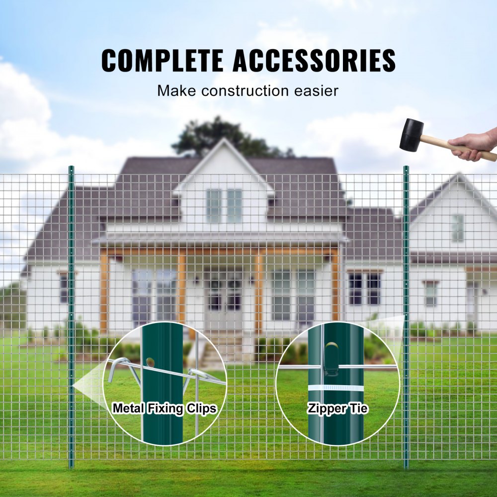 VEVOR 6 Feet Fence Post, 10 Pack U-Channel Heavy Duty Metal Fence Posts, Sturdy Steel Fence Stakes for Garden Yard, Lawn, Farms and Outdoor Wire Fencing, Green