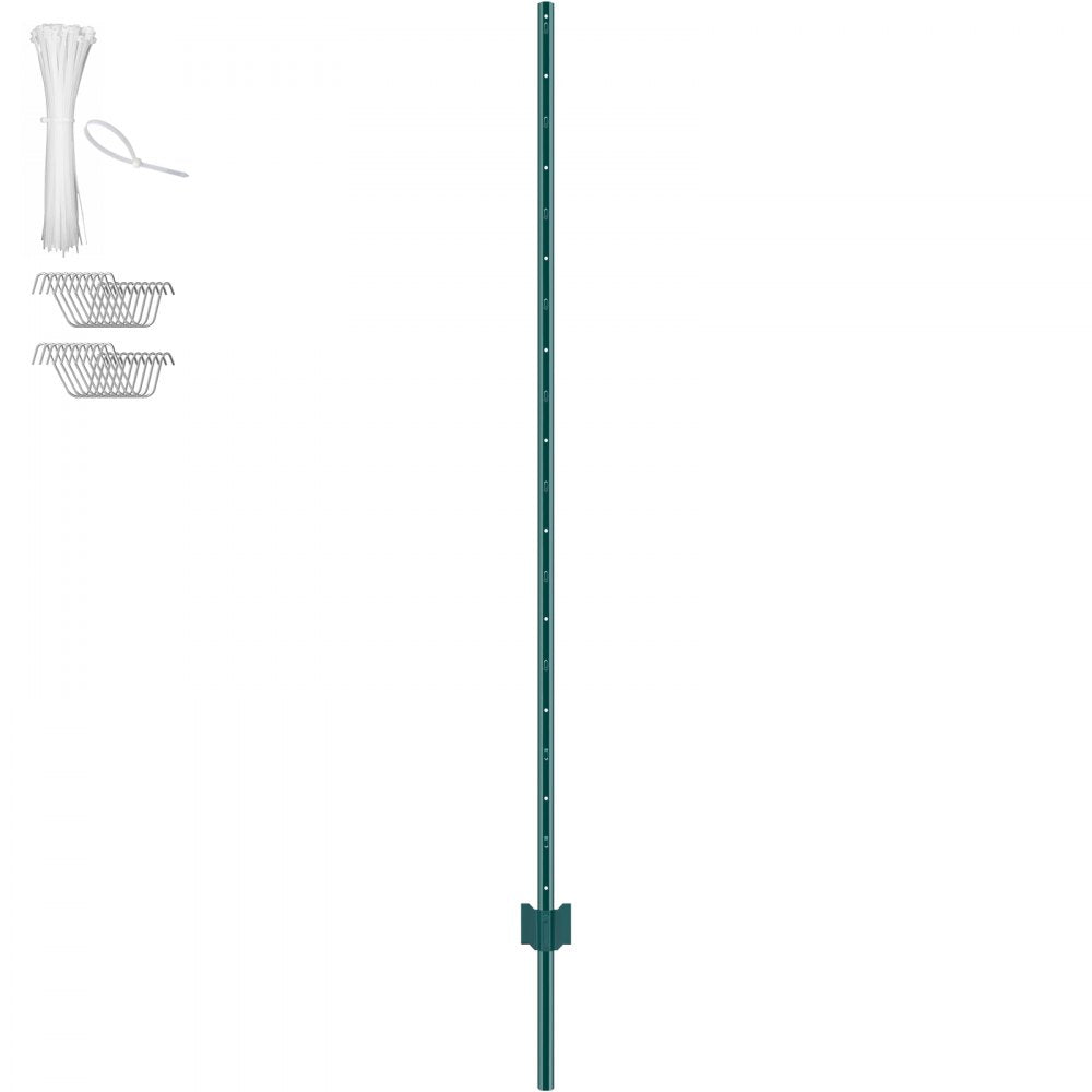 VEVOR 6 Feet Fence Post, 10 Pack U-Channel Heavy Duty Metal Fence Posts, Sturdy Steel Fence Stakes for Garden Yard, Lawn, Farms and Outdoor Wire Fencing, Green