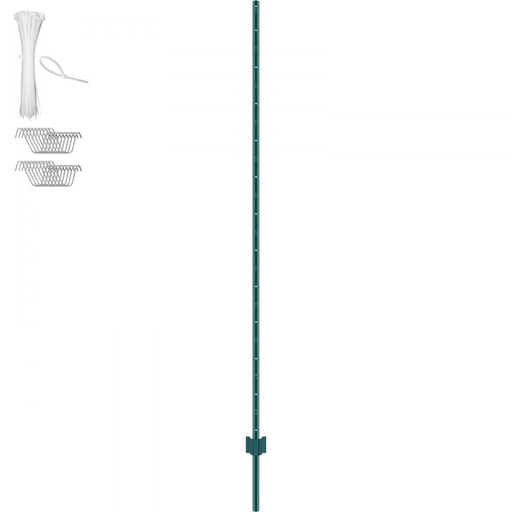 VEVOR 7 Feet Fence Post, 10 Pack U-Channel Heavy Duty Metal Fence Posts, Sturdy Steel Fence Stakes for Garden Yard, Lawn, Farms and Outdoor Wire Fencing, Green