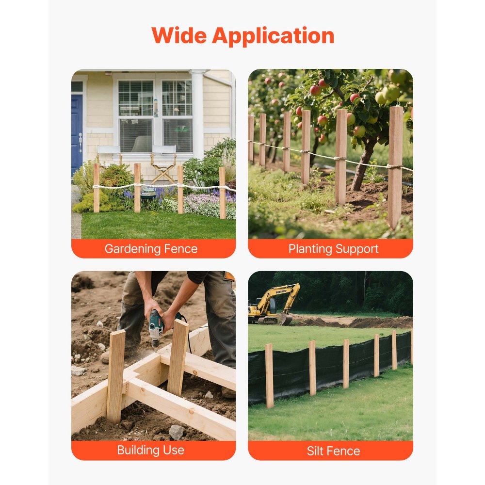 VEVOR Wooden Garden Stakes, 25 Pcs 24 x 0.5 x1.5 in Survey Grading Stakes, Garden Ground Stake with Sharp Point, Fir Wood Plant Support Stake, Sign Posts for Silt Fence Backyard Boundaries Baselines