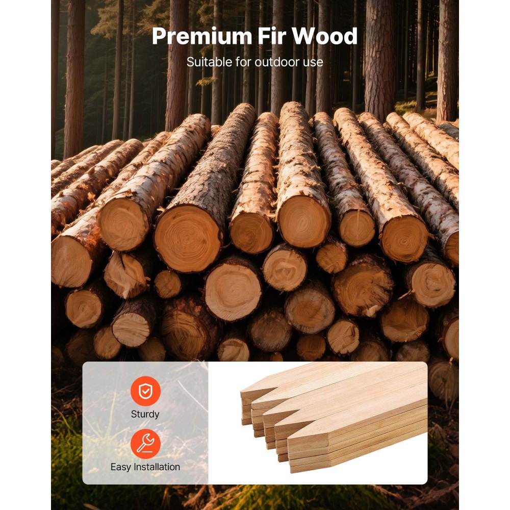 VEVOR Wooden Garden Stakes, 25 Pcs 36 x 0.5 x1.5 in Survey Grading Stakes, Garden Ground Stake with Sharp Point, Fir Wood Plant Support Stake, Sign Posts for Silt Fence Backyard Boundaries Baselines
