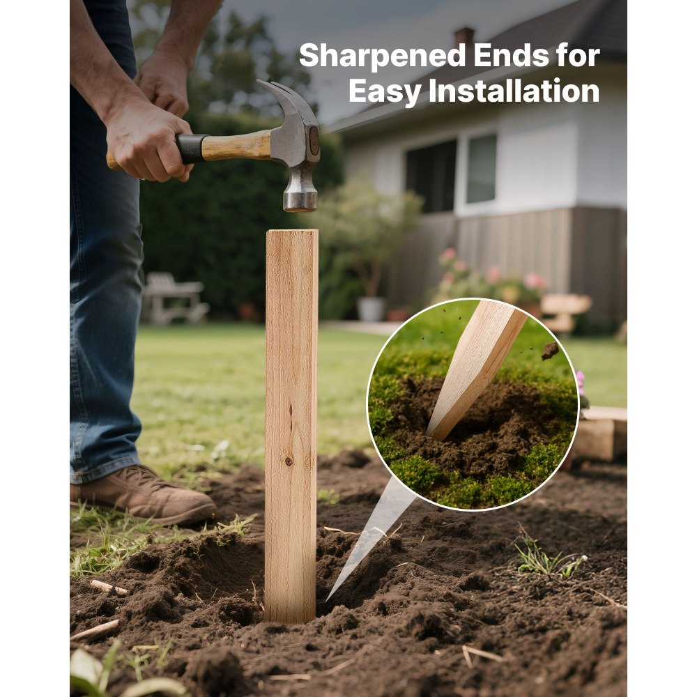 VEVOR Wooden Garden Stakes, 25 Pcs 36 x 0.5 x1.5 in Survey Grading Stakes, Garden Ground Stake with Sharp Point, Fir Wood Plant Support Stake, Sign Posts for Silt Fence Backyard Boundaries Baselines