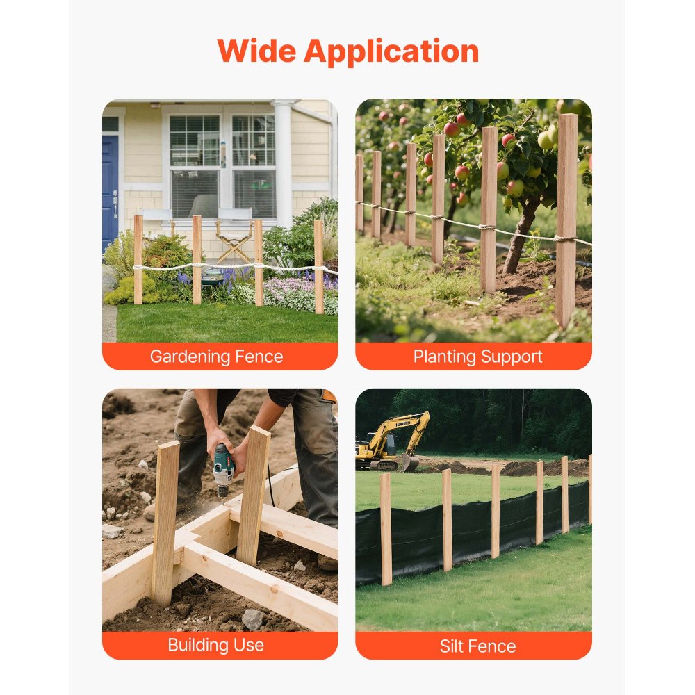 VEVOR Wooden Garden Stakes, 25 Pcs 36 x 0.5 x1.5 in Survey Grading Stakes, Garden Ground Stake with Sharp Point, Fir Wood Plant Support Stake, Sign Posts for Silt Fence Backyard Boundaries Baselines
