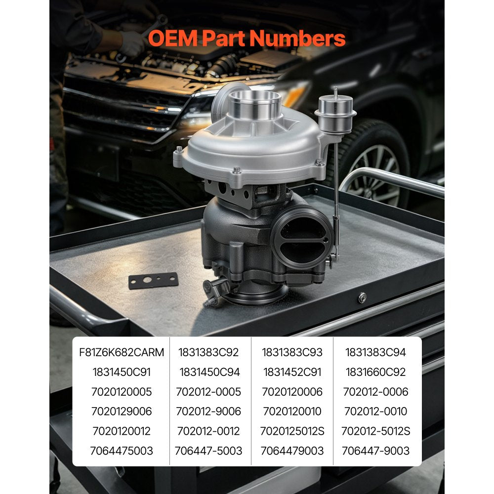 VEVOR Complete Turbo Turbocharger Kit with Wastegate Actuator, Compatible with Ford V8 7.3L Excursion 2000-2003, F-250 F-350 F-450 F-550 Super Duty 1999-2003, Replace# 1831383C92, 1831383C93