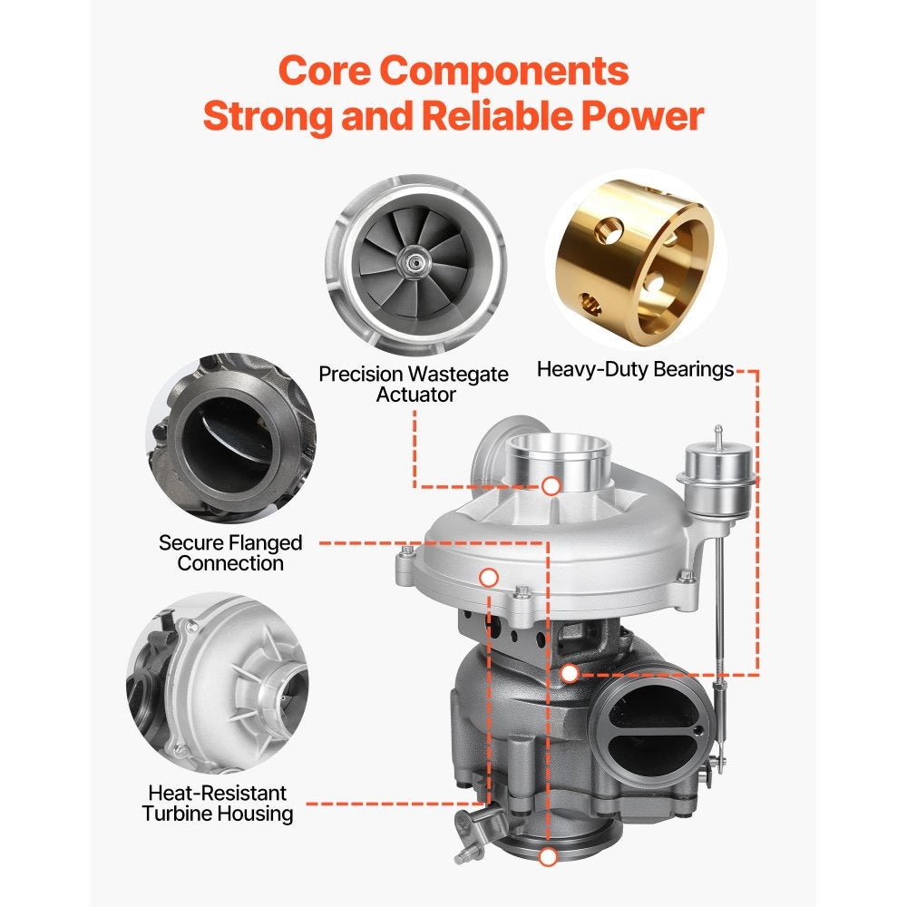 VEVOR Complete Turbo Turbocharger Kit with Wastegate Actuator, Compatible with Ford V8 7.3L Excursion 2000-2003, F-250 F-350 F-450 F-550 Super Duty 1999-2003, Replace# 1831383C92, 1831383C93