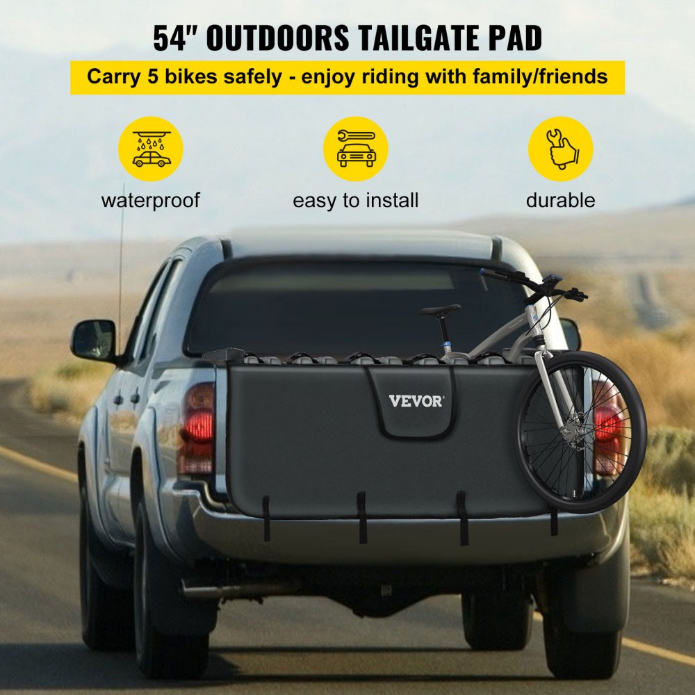 VEVOR Tailgate Pad, 54" Wide Pickup Truck Tailgate Bike Pad, Bike Tailgate Protection Cover Carries up to 5 Bikes, Truck Bed Bike Pad with PVC Outer Layer, Tool Pocket and Straps
