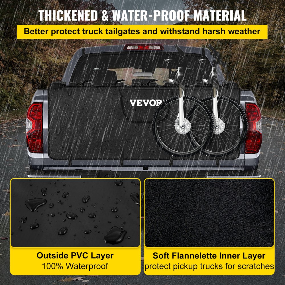 VEVOR Tailgate Pad, 54" Wide Pickup Truck Tailgate Bike Pad, Bike Tailgate Protection Cover Carries up to 5 Bikes, Truck Bed Bike Pad with PVC Outer Layer, Tool Pocket and Straps