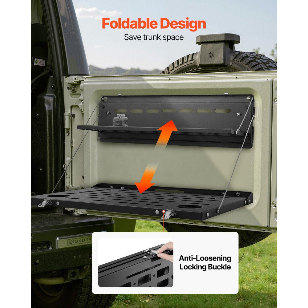 VEVOR Tailgate Table for 2021-2026 Ford Bronco 4 Door Hardtops (Exclude Bronco Sport), Foldable Molle Panel Drop Down Table, Rear Door Cargo Storage Rack Shelf Luggage Holder Carrier