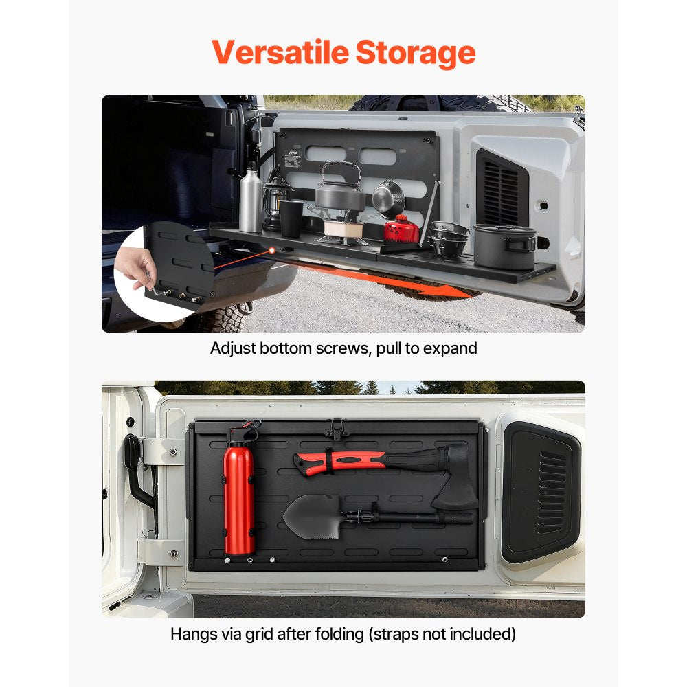 VEVOR Tailgate Table for Jeep Wrangler JL 2019 - Present , Carbon Steel Foldable Molle Panel Drop Down Table, Rear Door Cargo Storage Rack Shelf Luggage Holder Carrier Camping Accessories