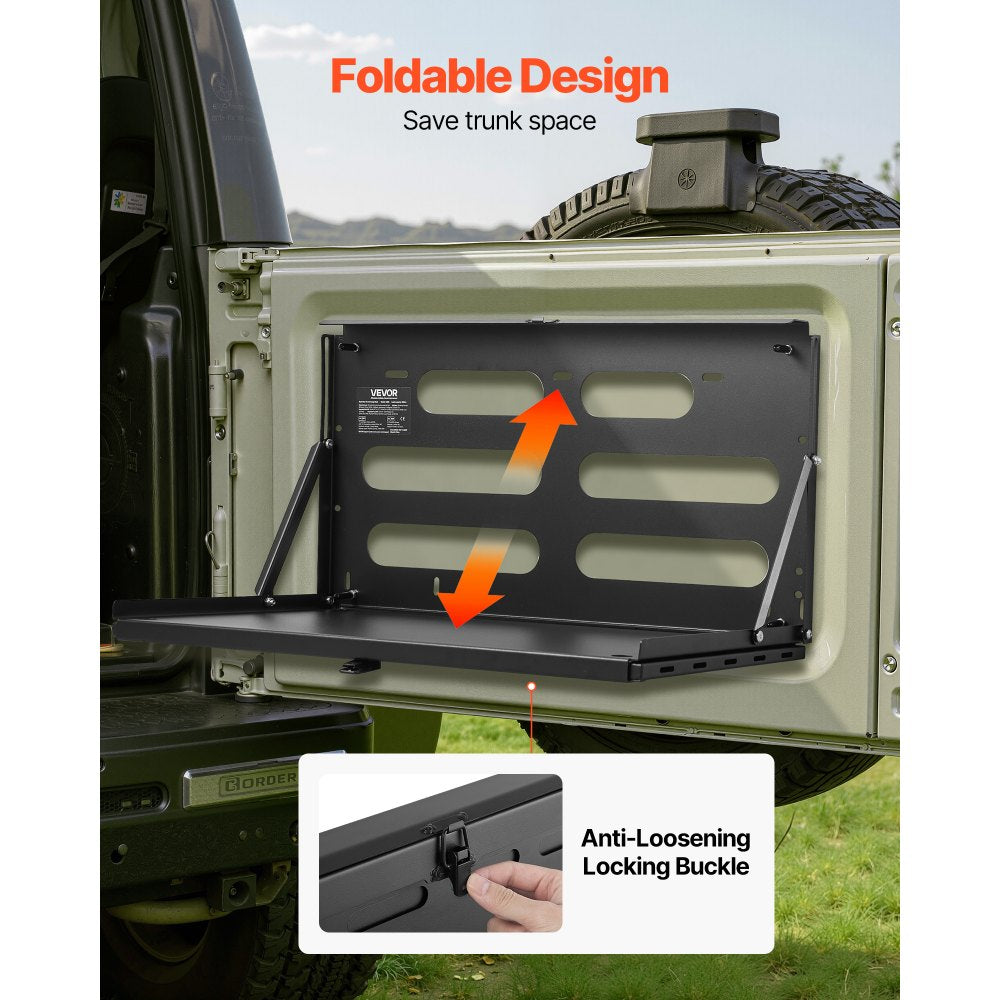 VEVOR Tailgate Table for Jeep Wrangler JL 2019 - Present , Carbon Steel Foldable Molle Panel Drop Down Table, Rear Door Cargo Storage Rack Shelf Luggage Holder Carrier Camping Accessories