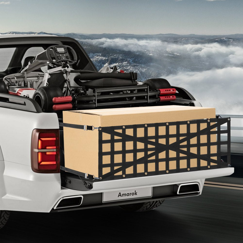 VEVOR Tailgate Net, 54 in x 18 in, Heavy Duty Cargo Net for Truck Bed with 4 Adjustable Telescopic Straps, Cross-reinforced Design, Extendable & Durable, Suitable for Pickup, Truck, Trailer, Jeep, SUV
