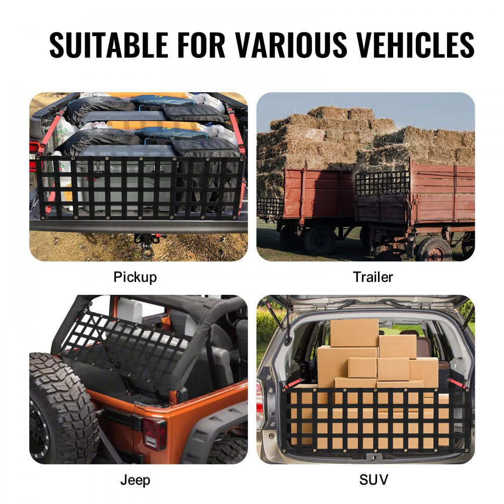 VEVOR Tailgate Net, 54 in x 18 in, Heavy Duty Cargo Net for Truck Bed with 4 Adjustable Telescopic Straps, Extendable & Durable, Flexible Adjustment, Suitable for Pickup, Trailer, Truck, Jeep, SUV