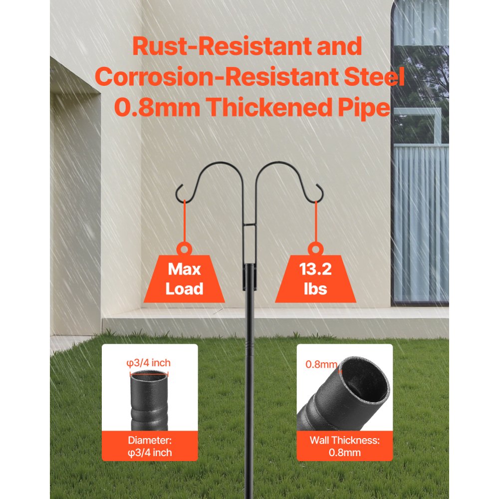 VEVOR Double Shepherds Hooks for Outdoor, 8 Pack 108 Inch Heavy Duty Bird Feeder Pole, 3/4 Inch Thick Garden Hooks for Hanging Hummingbird Feeder, Plant Baskets, Solar Light Lanterns,Wind Chimes