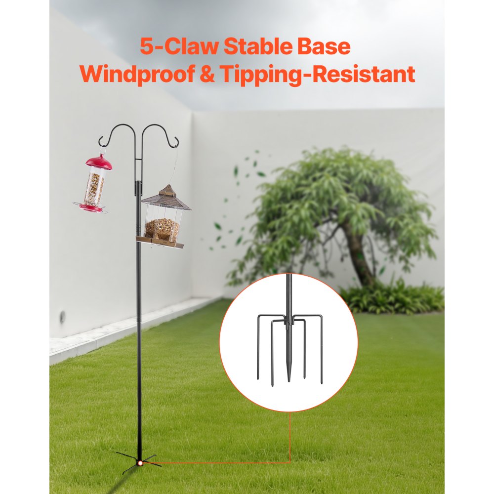 VEVOR Double Shepherds Hooks for Outdoor, 8 Pack 60 Inch Heavy Duty Bird Feeder Pole, 3/4 Inch Thick Garden Hooks for Hanging Hummingbird Feeder, Plant Baskets, Solar Light Lanterns,Wind Chimes