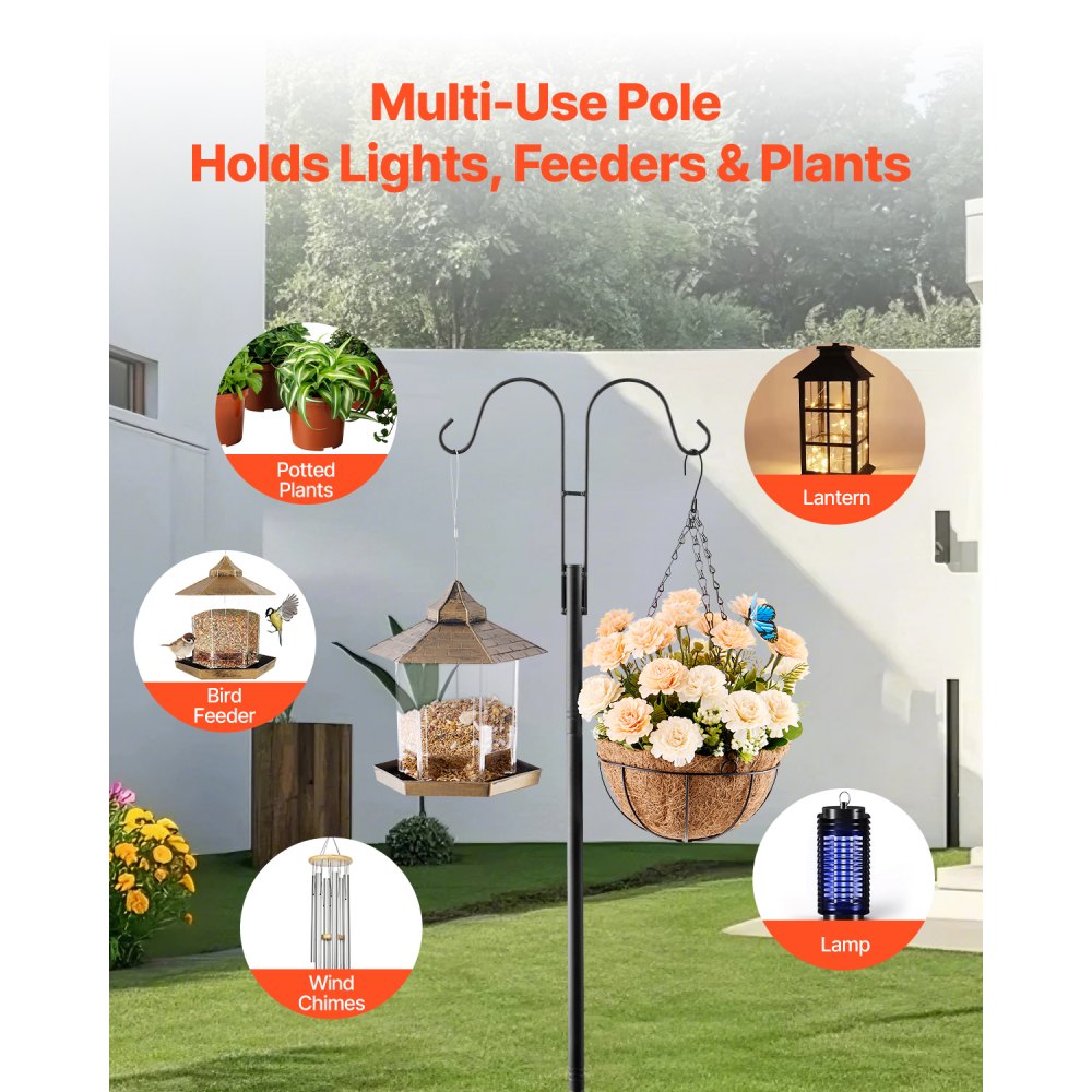 VEVOR Double Shepherds Hooks for Outdoor, 8 Pack 60 Inch Heavy Duty Bird Feeder Pole, 3/4 Inch Thick Garden Hooks for Hanging Hummingbird Feeder, Plant Baskets, Solar Light Lanterns,Wind Chimes
