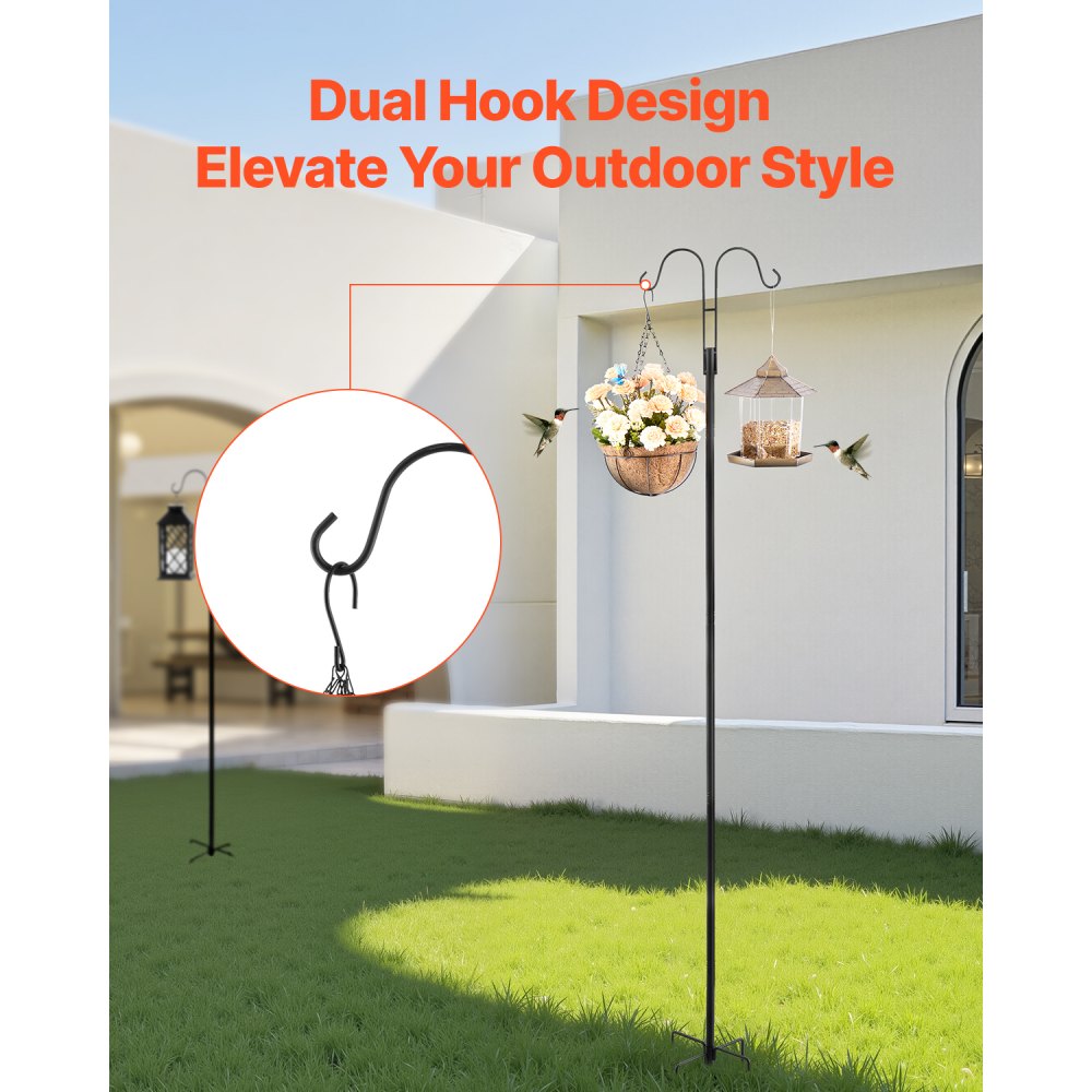 VEVOR Double Shepherds Hooks for Outdoor, 8 Pack 76 Inch Heavy Duty Bird Feeder Pole, 3/4 Inch Thick Garden Hooks for Hanging Hummingbird Feeder, Plant Baskets, Solar Light Lanterns,Wind Chimes