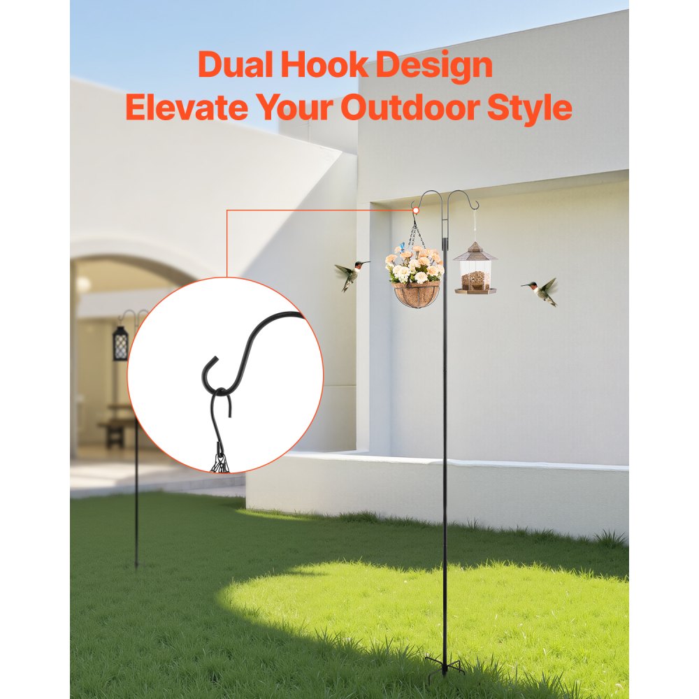 VEVOR Double Shepherds Hooks for Outdoor, 8 Pack 92 Inch Heavy Duty Bird Feeder Pole, 3/4 Inch Thick Garden Hooks for Hanging Hummingbird Feeder, Plant Baskets, Solar Light Lanterns,Wind Chimes