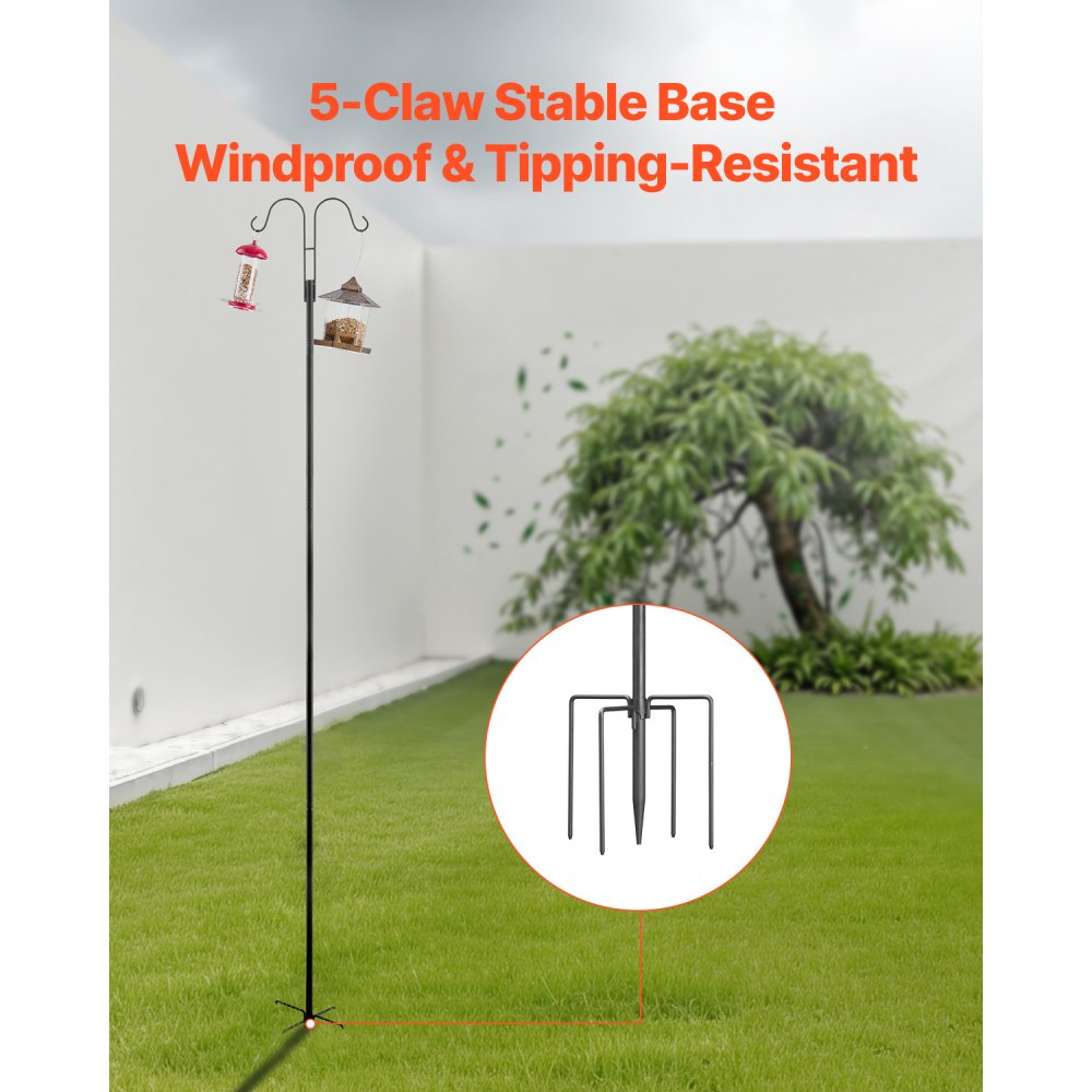 VEVOR Double Shepherds Hooks for Outdoor, 8 Pack 92 Inch Heavy Duty Bird Feeder Pole, 3/4 Inch Thick Garden Hooks for Hanging Hummingbird Feeder, Plant Baskets, Solar Light Lanterns,Wind Chimes
