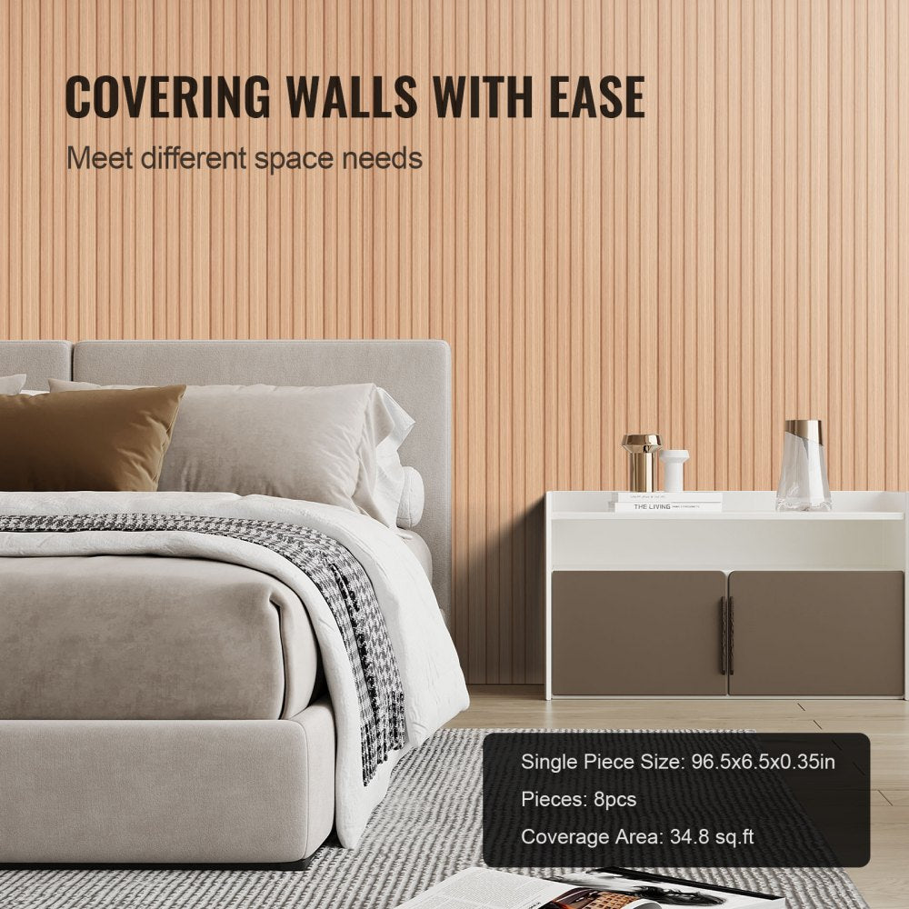 VEVOR Wood Slat Acoustic Panels 8 PCS 96 x 6 inch WPC for Modern Wall Ash Wood