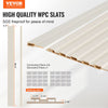 VEVOR high quality WPC slats infographic with dimensions and included connectors