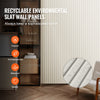 Recyclable environmental slat wall panels infographic (fireproof, formaldehyde-free, waterproof, durable)