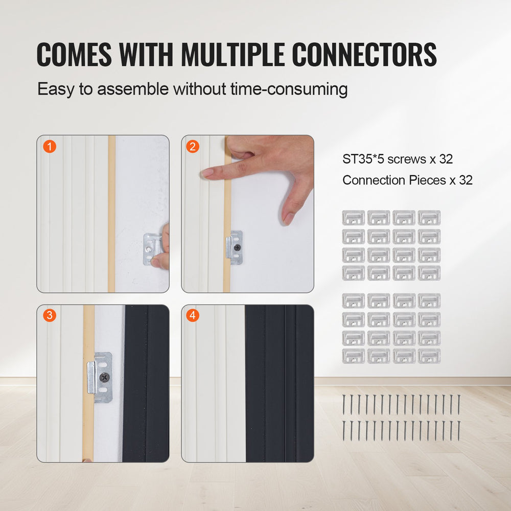 Comes with multiple connectors infographic (screws and connection pieces)