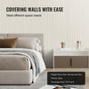 Covering walls with ease infographic (single piece size, pieces per box, coverage area)