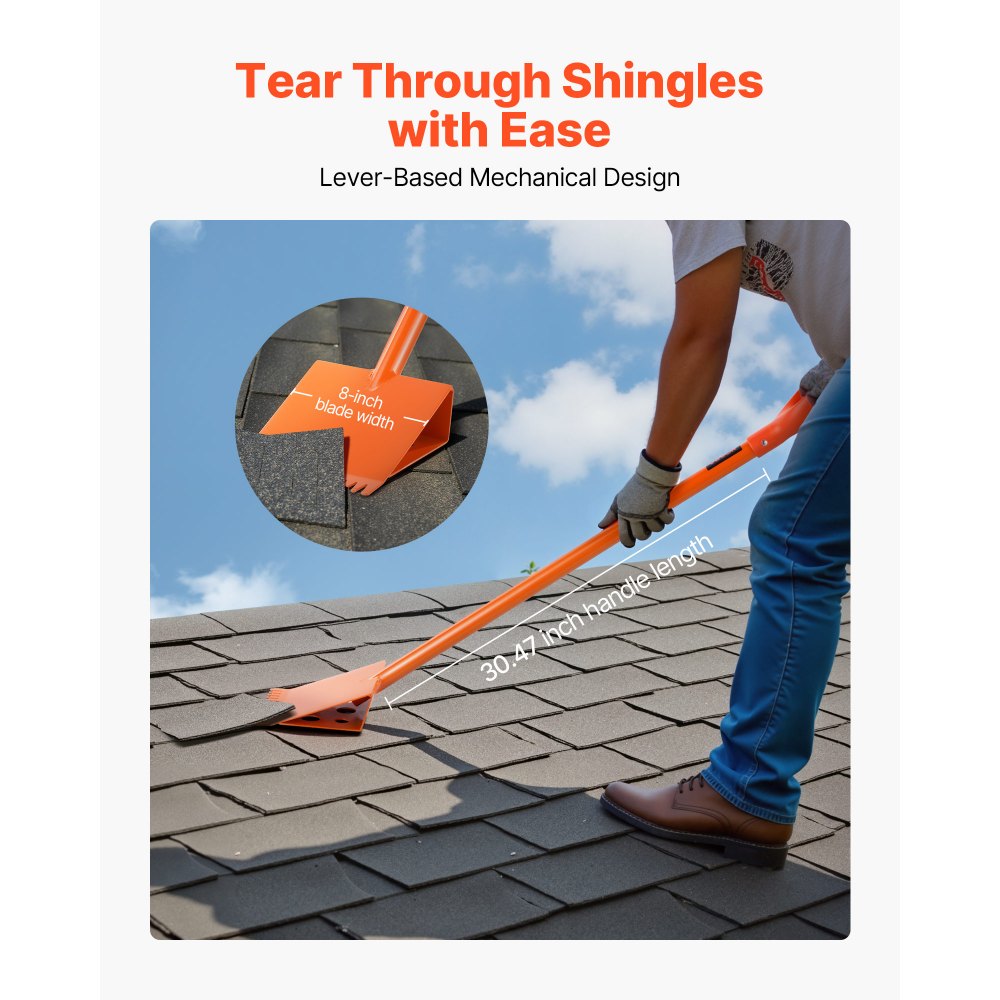 VEVOR Shingle Shovel 4 Pack, D-Grip Handle Shingle Roof Ripper, High Hardness 45# Steel & Lightweight Easy Tearing Off Roofing & Nails Tool, ideal for Commercial and Residential Use,Orange