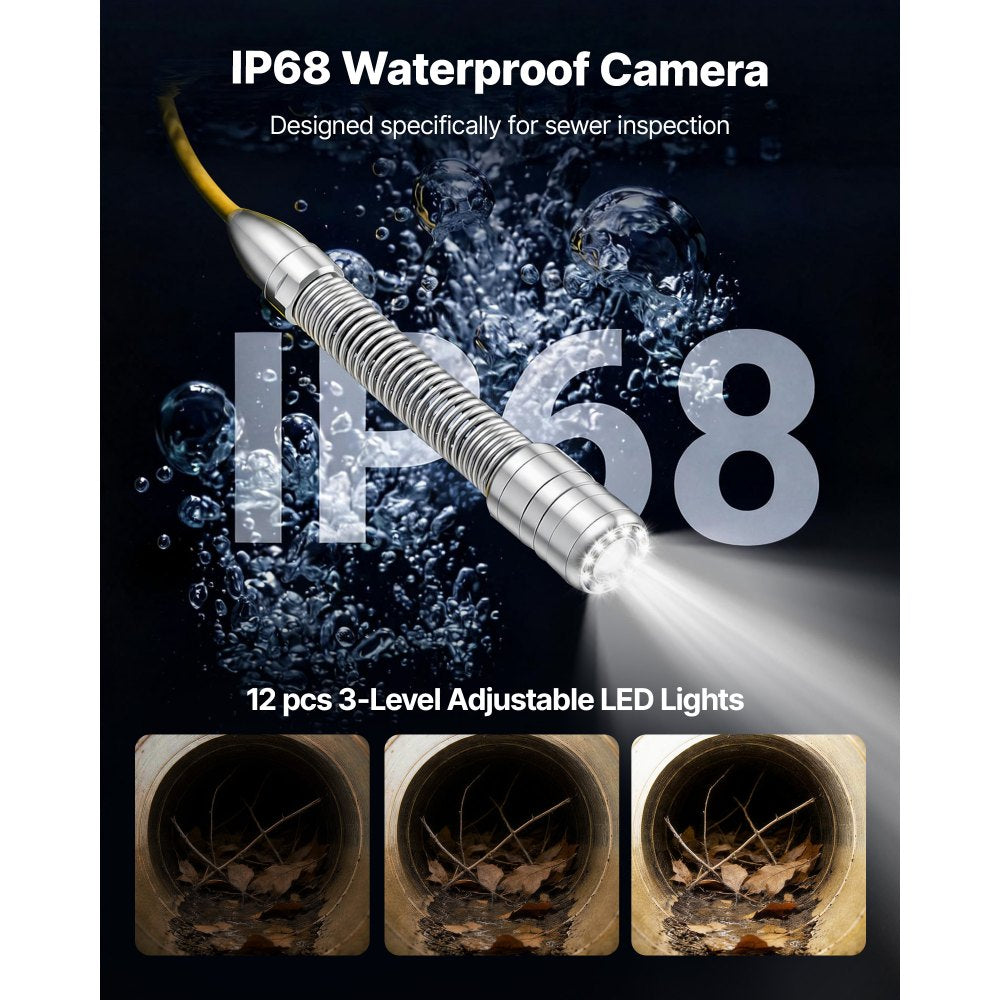 VEVOR 2026 Upgraded Sewer Camera with WiFi, 164ft/50m Drain Pipeline Camera, IP68 Snake Plumbing Cameras with Light - 12 LEDS, Wireless WiFi Connectivity to Phone/Tablet for Sewer Duct Pipe Inspection