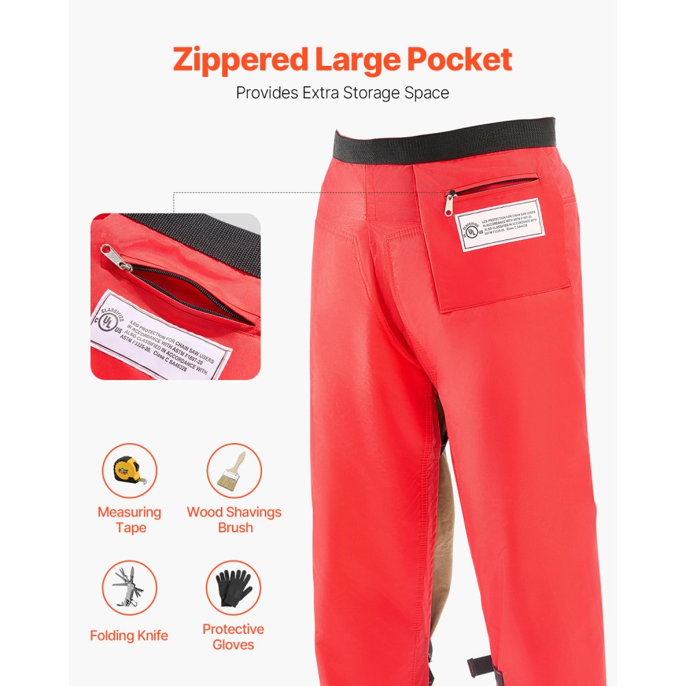 VEVOR Apron Style Chainsaw Chaps, Class C, 8 Layers Chainsaw Pants with Adjustable Belt & Gear Pocket,  Chain Saw Chaps for Men/Women, Chainsaw Safety Equipment for Loggers Forest Workers, Large