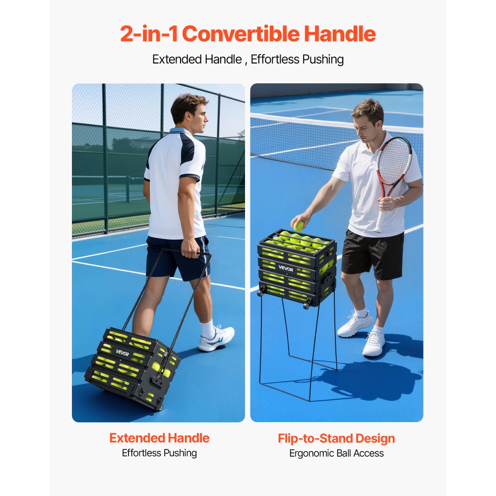 VEVOR Tennis Ball Hopper, Holds 80 Tennis Balls, Pickleball Basket Cart with Wheels for Easy Pick Up, Portable Pickleball Collection Caddy with Heavy-Duty Construction, for Training Carrying Storage