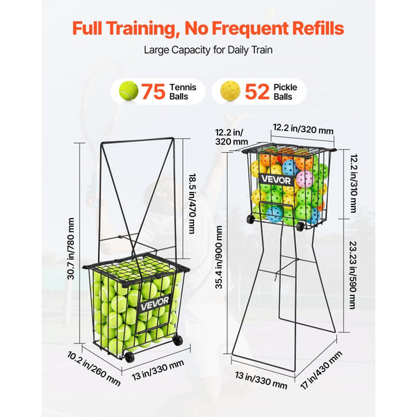 Vevor Tennis Ball Hopper Rolling Pickleball Basket Cart New – FactoryPure