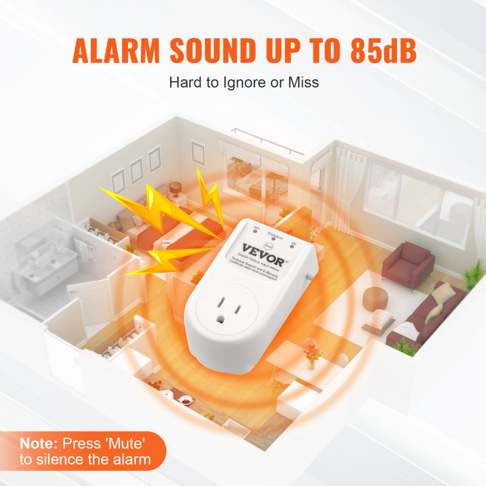 VEVOR Sump Pump Alarm, Indoor/Outdoor High Water Septic Tank Alarm With HI/LO Dual Sensors, 85dB Loud Alarm and 16.4ft Extended Sensor Cable, For Sewage Pits, Submersible, Utility
