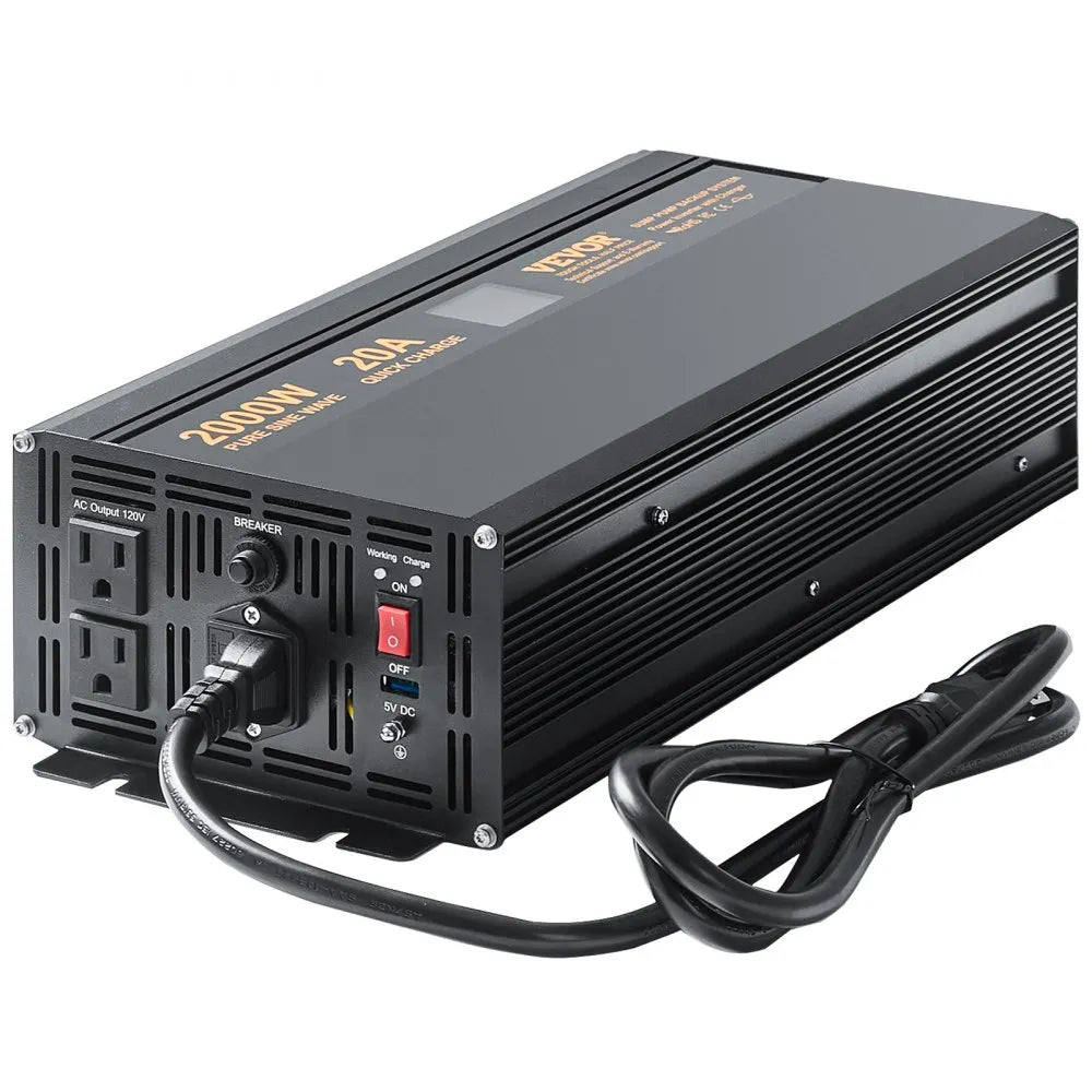 VEVOR 2000W Sump Pump Battery Backup with LCD, Automatically Shifts to Inverter Power Ensuring Uninterrupted Operation, Essential for Emergencies & Power Failures