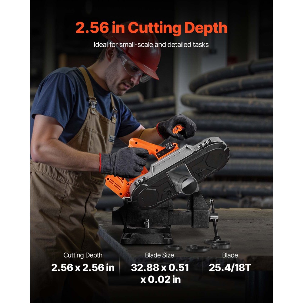 VEVOR 20V Portable Band Saw, 2.56-Inch Deep Cut, 360W Bandsaw with Brushless Motor, Cordless and Compact Portaband, Hang Hooks, 0-192 m/min Variable Speed, for Cutting Metal, Wood (Bare Tool Only)
