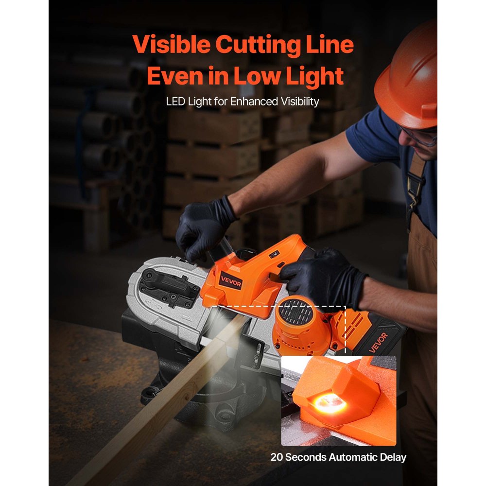VEVOR 20V Portable Band Saw Kit, 2.56-Inch Deep Cut, AC 110V, 360W Bandsaw with Brushless Motor, 4.0 Ah Battery, Cordless and Compact Portaband, 0-192 m/min Variable Speed, for Cutting Metal, Wood