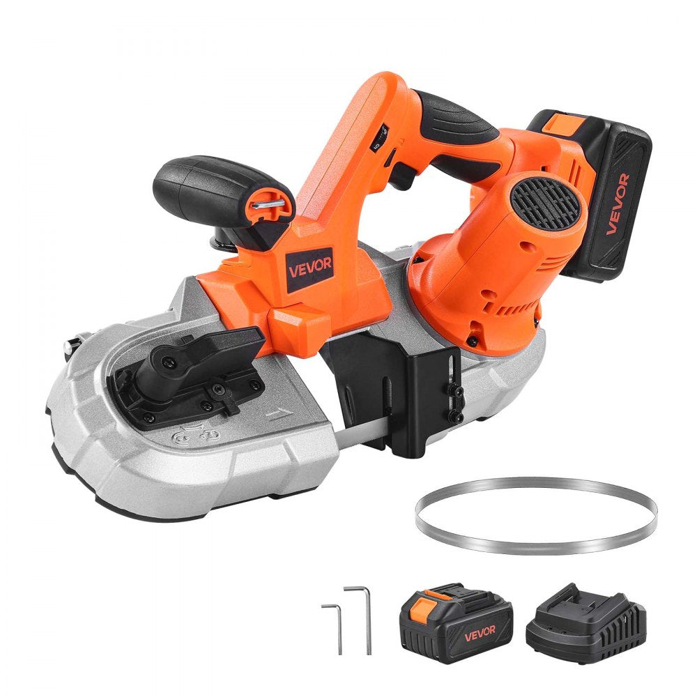 VEVOR 20V Portable Band Saw Kit, 2.56-Inch Deep Cut, AC 110V, 360W Bandsaw with Brushless Motor, 4.0 Ah Battery, Cordless and Compact Portaband, 0-192 m/min Variable Speed, for Cutting Metal, Wood
