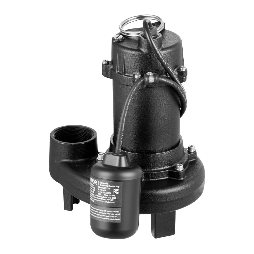 VEVOR Sewage Grinder System, 1 HP, 5100 GPH Cast Iron Sewage Pump with Basin, Grinding Blade, 120V Automatic Outdoor Water/Seepage Collection and Removal System with Float Switch, 2" Discharge, Black