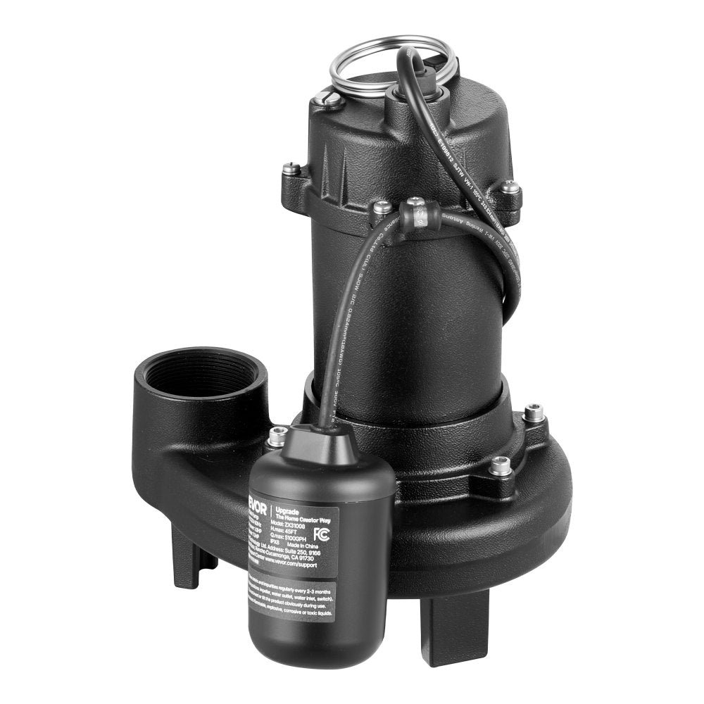 VEVOR Sewage Grinder System, 1 HP, 5100 GPH Cast Iron Sewage Pump with Basin, Grinding Blade, 120V Automatic Outdoor Water/Seepage Collection and Removal System with Float Switch, 2" Discharge, Black