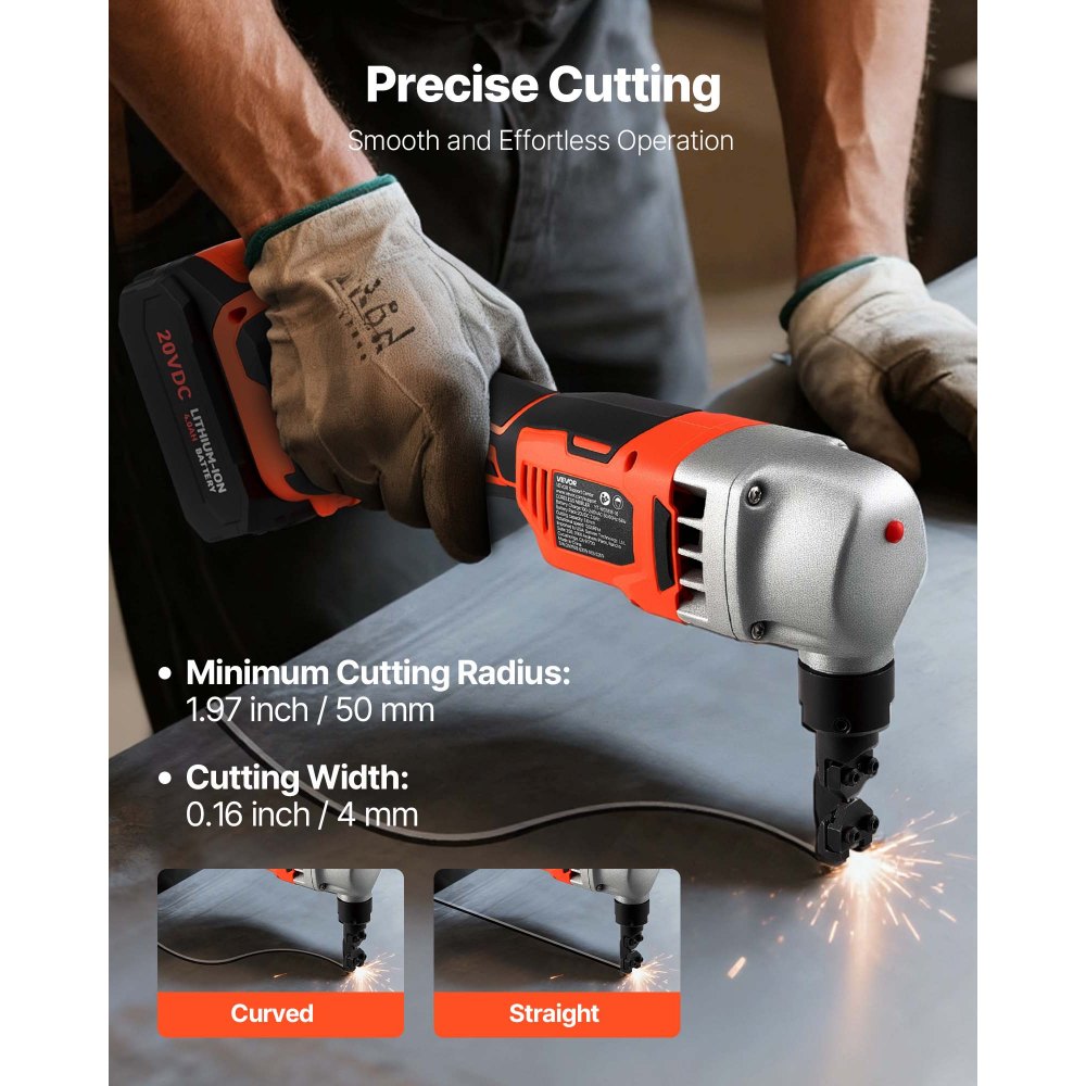 VEVOR Cordless Metal Nibbler, with 18 V 4000 mAh Battery, 1200 RPM Brushless Motor, Electric Nibbler Metal Cutter with Plastic Carrying Case for Cutting Stainless Steel, Aluminum, and Copper Sheet