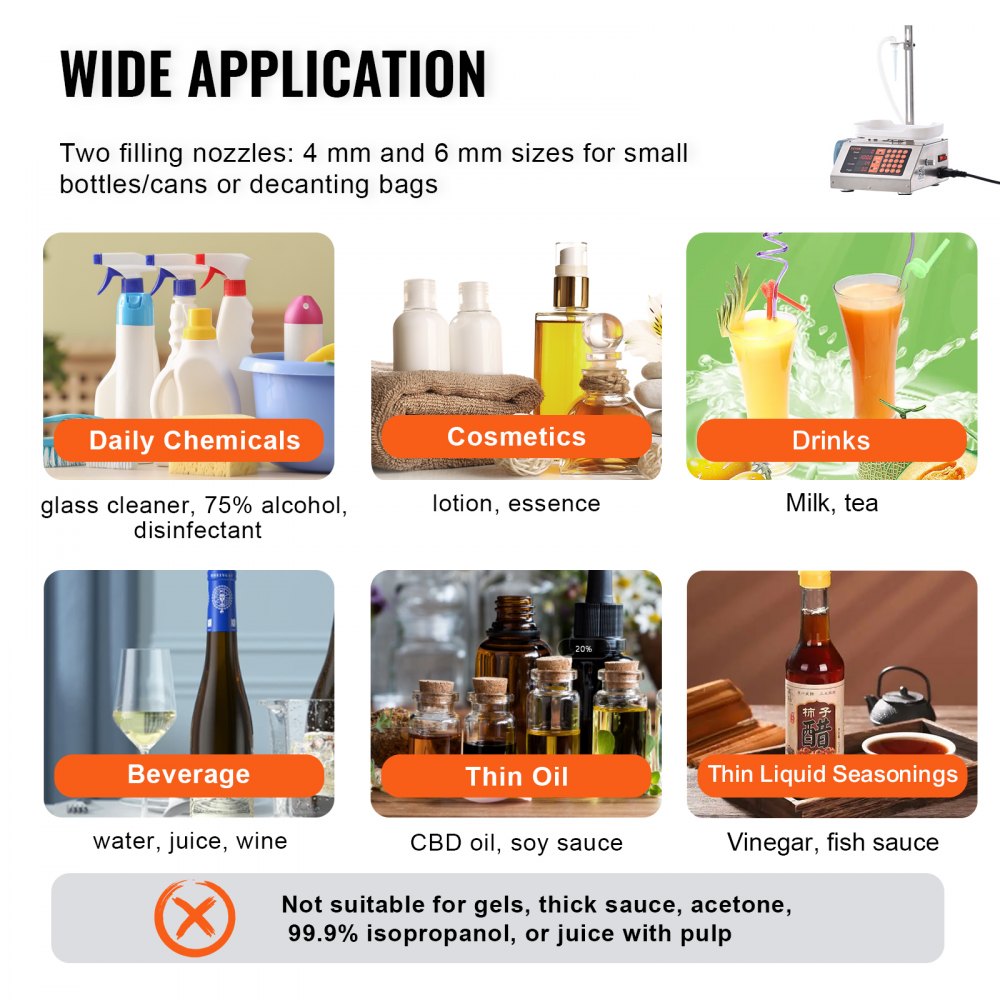 VEVOR Liquid Filling Machine, 5-300 g Weighing Capacity, Automatic Bottle Filler Machine, Bottling Machine Peristaltic Pump Digital Control for Milk, Water, Wine, Beverage, Soy Sauce (Single Nozzle)